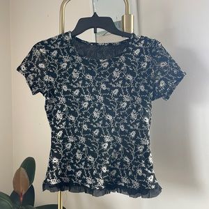 Flower/Plant Print Sheer Blouse with trim .
